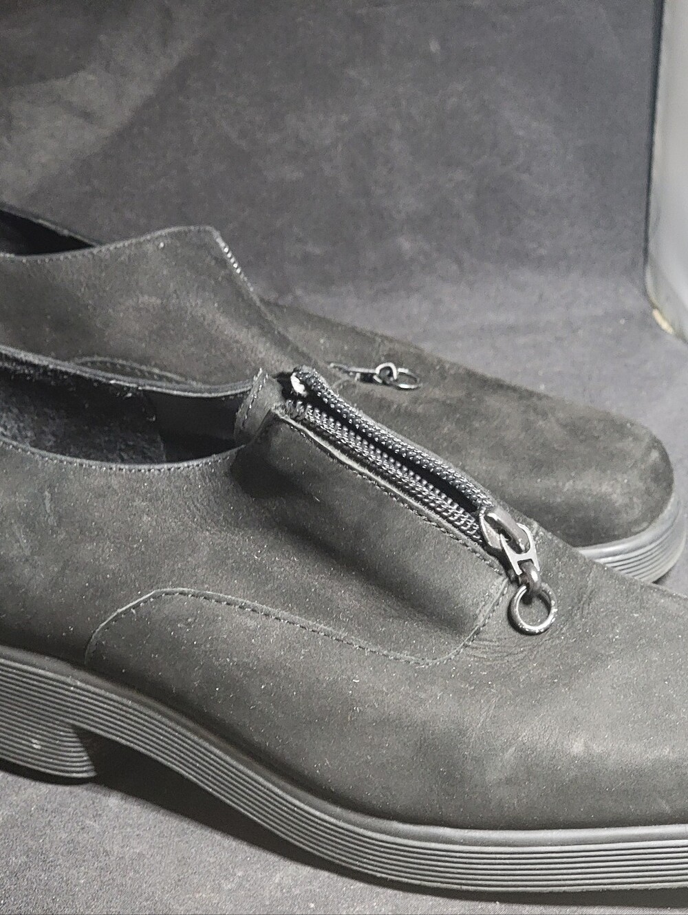 Aerosoles Ice Cube Black Patent Zip Front Loafers Shoes Women's Size 7B Made in